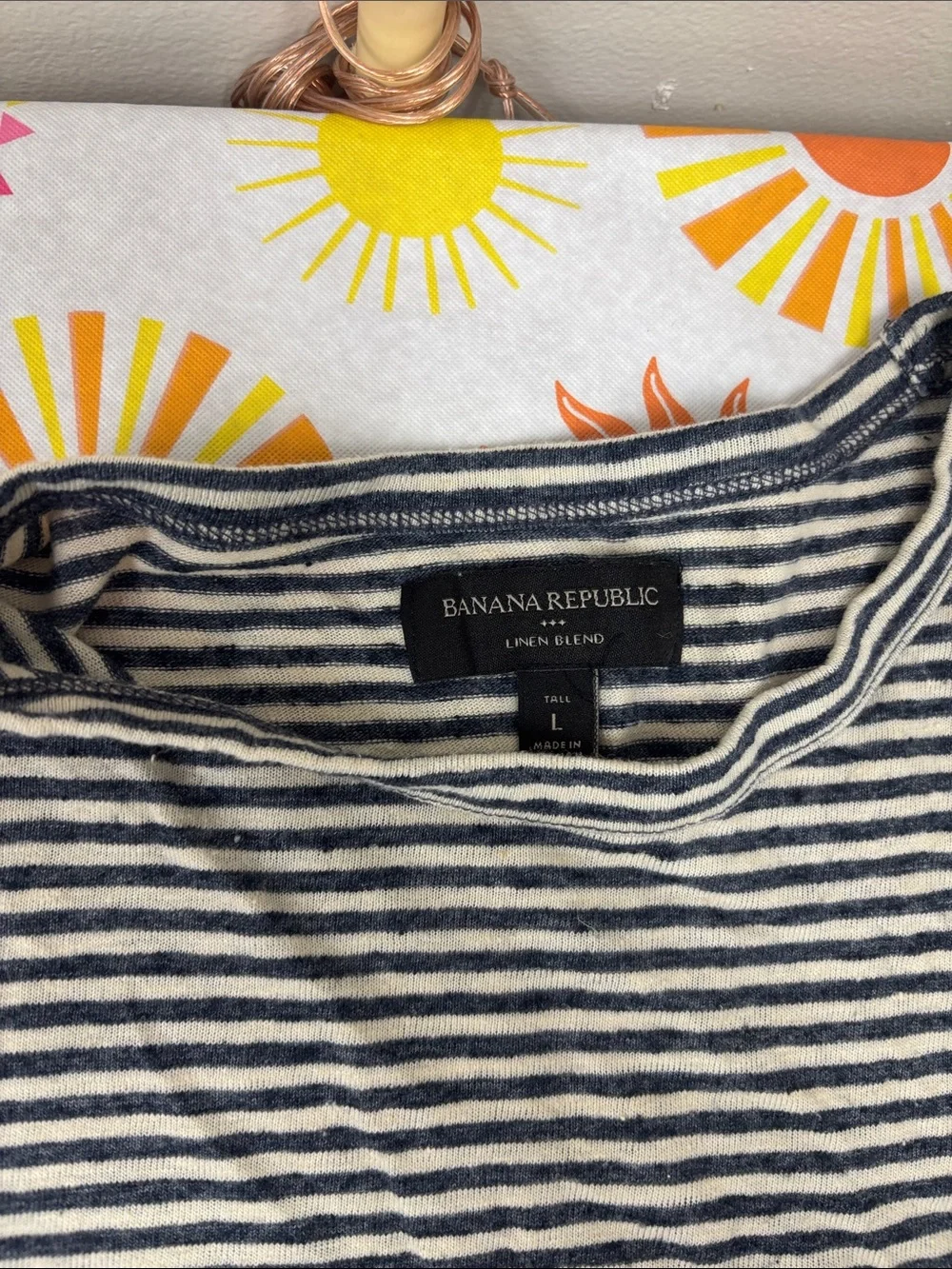 Banana Republic Navy & White Striped Pocket Tee